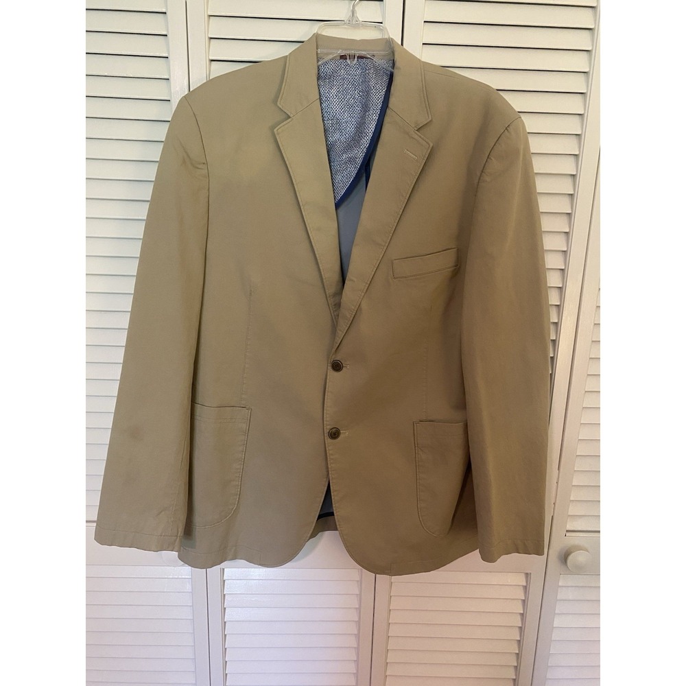 Johnston & Murphy Mens Blazer Jacket‎ Khaki Tan Cotton Casual Sport Coat L Flaws